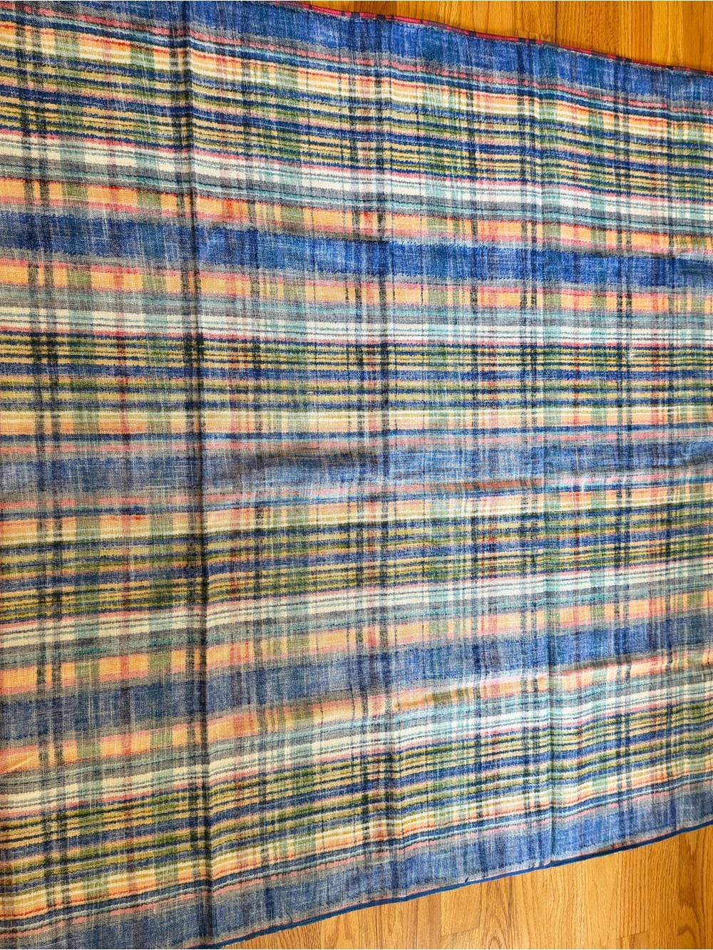 Vintage retro 1970s bright colored plaid tablecloth picnic cloth 74”x44” Mod - Picture 8 of 11
